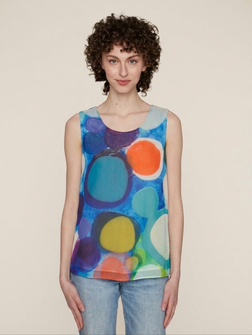 Claire Desjardins  Colorful Abstract Dot Sleeveless Top